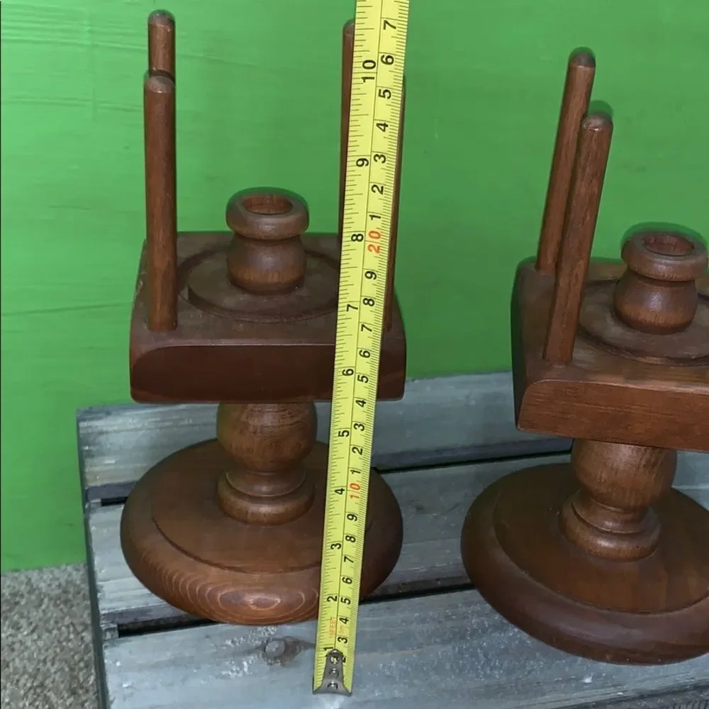 Wooden boho candle holders set of 2